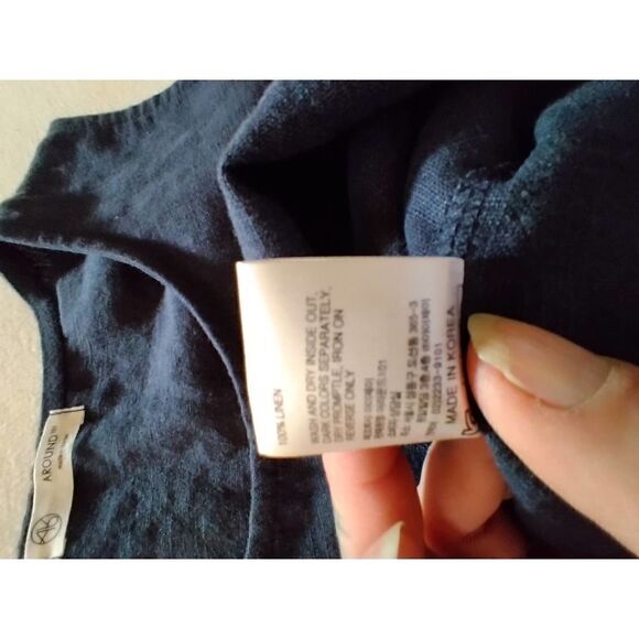 AROUND 101 NAVY BLUE LINEN LAGENLOOK DRESS OPEN SIZE TIE BACK SLEEVELESS - Picture 5 of 7